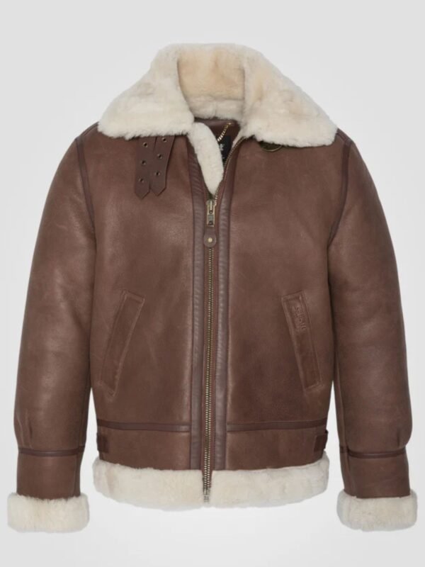 Evans-SF Bomber Sheep Leather Shearling Fur Brown Jacket
