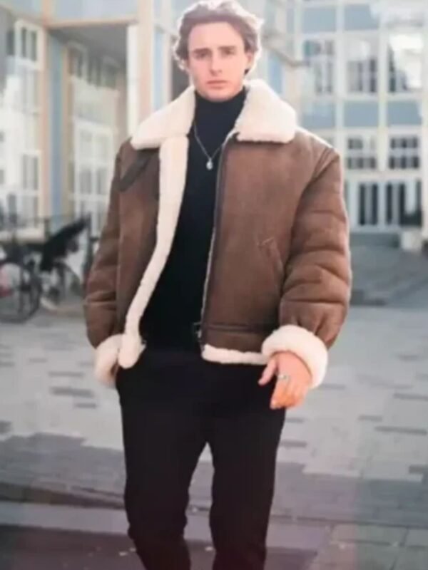 Evans-SF Bomber Sheep Leather Shearling Fur Brown Jacket