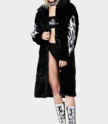Fallen Angel Faux Fur Black Mid Length Coat