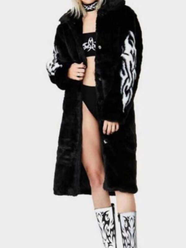 Fallen Angel Faux Fur Black Mid Length Coat