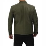 Fano Mens Olive Green Lambskin Leather Biker Jacket
