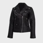Felicia Black Quilted Shoulder Real Leather Jacket