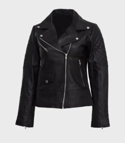 Felicia Black Quilted Shoulder Real Leather Jacket