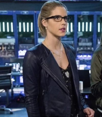 Felicity Smoak Blue Leather Zipper Jacket