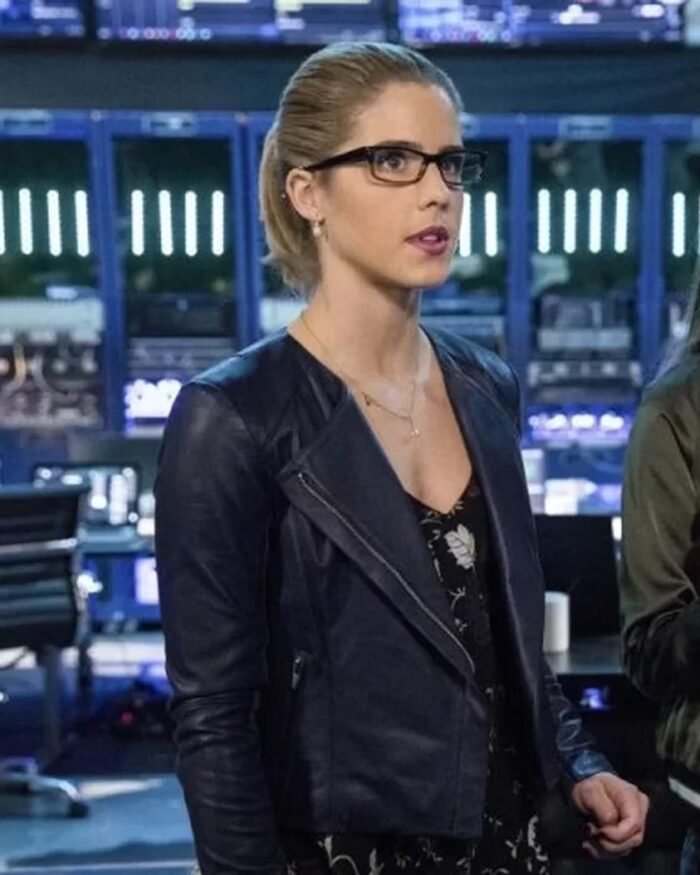 Felicity Smoak Blue Leather Zipper Jacket