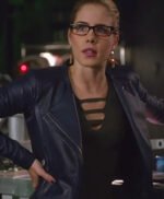 Felicity Smoak Blue Leather Zipper Jacket