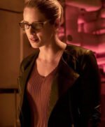 Felicity Smoak Blue Leather Zipper Jacket