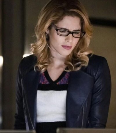 Felicity Smoak Blue Leather Zipper Jacket