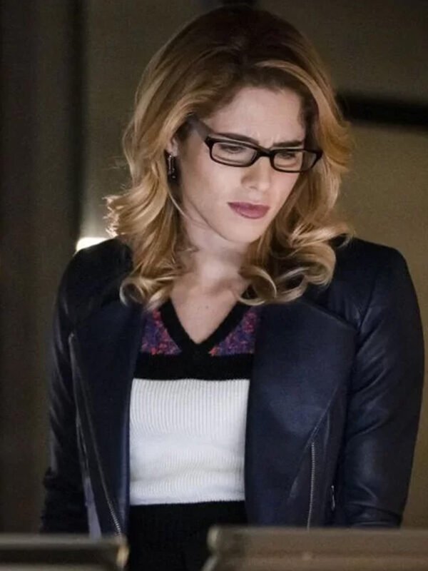 Felicity Smoak Blue Leather Zipper Jacket