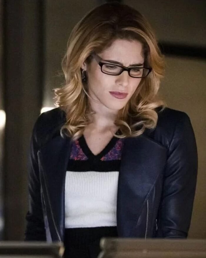 Felicity Smoak Blue Leather Zipper Jacket