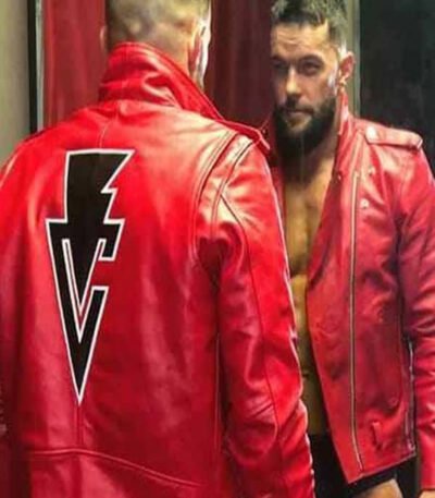 Fergal Devitt WWE Red Slimfit Biker Leather Jacket
