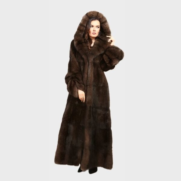 Fluffy Sable Fur Brown Coat With Hood