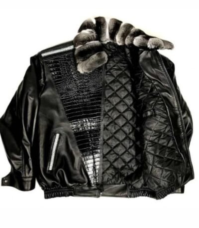 Frank Sheepskin Black Jacket with Chinchilla Collar