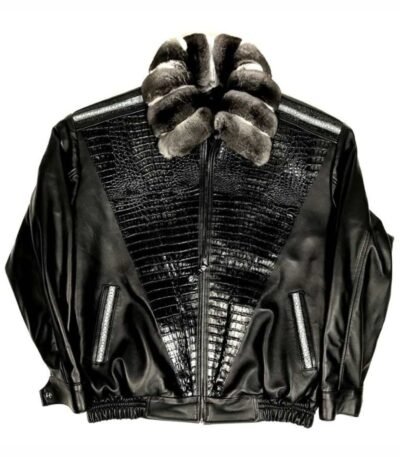 Frank Sheepskin Black Jacket with Chinchilla Collar