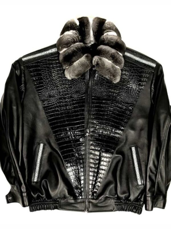Frank Sheepskin Black Jacket with Chinchilla Collar