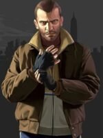 GTA IV Niko Bellic Brown Leather Bomber Jacket