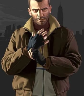 GTA IV Niko Bellic Brown Leather Bomber Jacket
