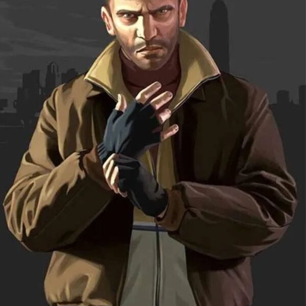 GTA IV Niko Bellic Brown Leather Bomber Jacket