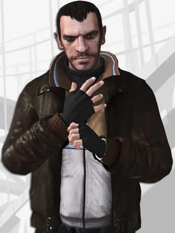 GTA IV Niko Bellic Brown Leather Bomber Jacket