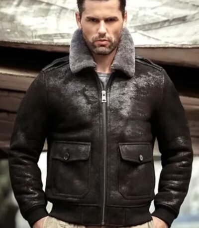 Gabriel Distressed Black G-1 Bomber Leather Jacket