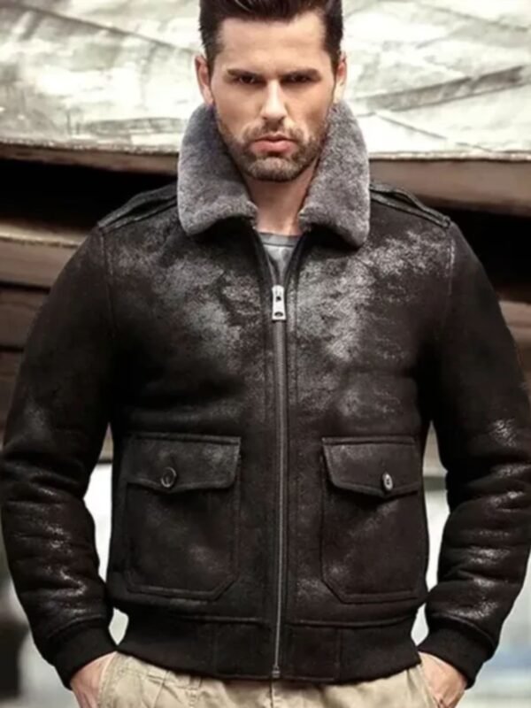 Gabriel Distressed Black G-1 Bomber Leather Jacket