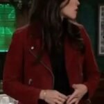 General Hospital Amanda Setton Red Biker Suede Jacket