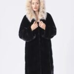 Genuine Fur Hooded Black Mink Fur Long Coat