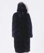 Genuine Fur Hooded Black Mink Fur Long Coat