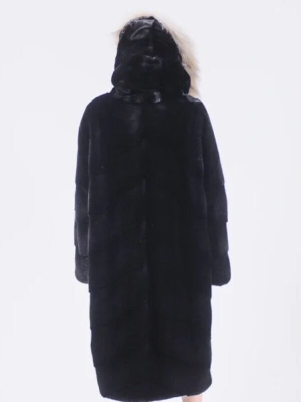 Genuine Fur Hooded Black Mink Fur Long Coat