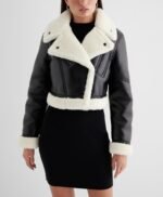 Genuine Leather Sherpa Lined Cropped Moto Jacket