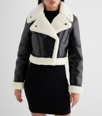 Genuine Leather Sherpa Lined Cropped Moto Jacket