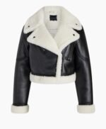 Genuine Leather Sherpa Lined Cropped Moto Jacket