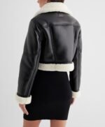 Genuine Leather Sherpa Lined Cropped Moto Jacket