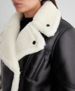 Genuine Leather Sherpa Lined Cropped Moto Jacket