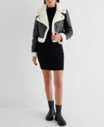 Genuine Leather Sherpa Lined Cropped Moto Jacket