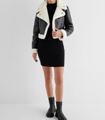 Genuine Leather Sherpa Lined Cropped Moto Jacket