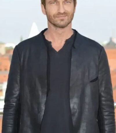 Gerard Butler Olympus Has Fallen Collarless Leather Jacket