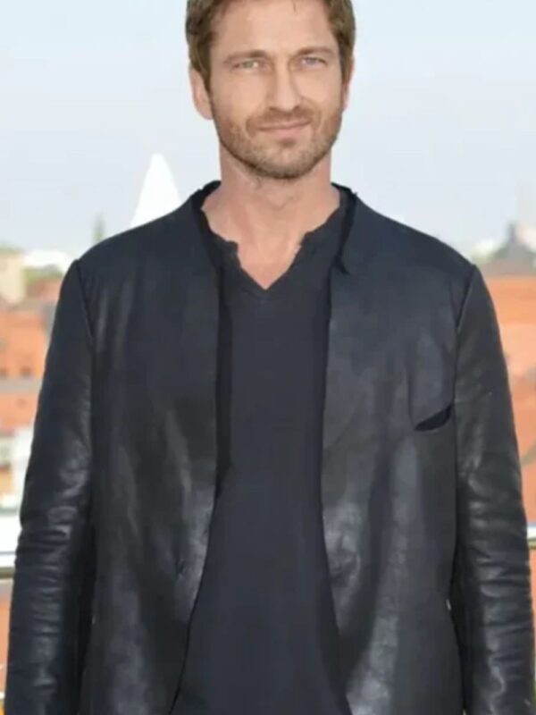 Gerard Butler Olympus Has Fallen Collarless Leather Jacket