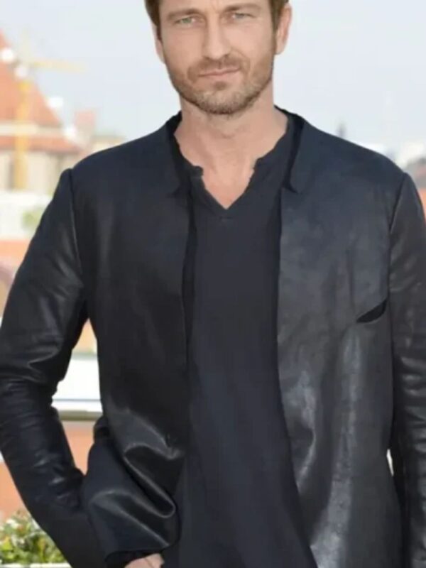 Gerard Butler Olympus Has Fallen Collarless Leather Jacket
