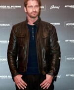 Gerard Butler Olympus Has Fallen Oscar Party Leather Jacket