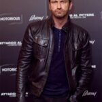 Gerard Butler Olympus Has Fallen Oscar Party Leather Jacket