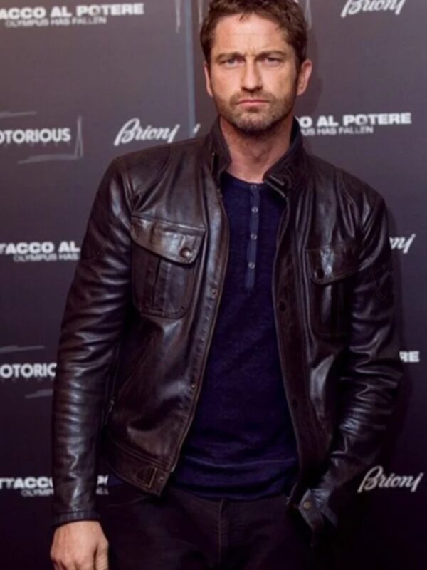 Gerard Butler Olympus Has Fallen Oscar Party Leather Jacket