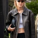 Gigi Hadid Brown Bomber Leather Jacket