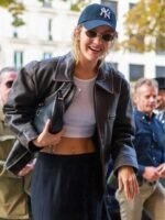 Gigi Hadid Brown Bomber Leather Jacket