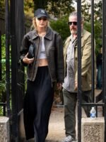 Gigi Hadid Brown Bomber Leather Jacket