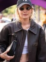 Gigi Hadid Brown Bomber Leather Jacket
