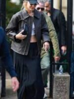 Gigi Hadid Brown Bomber Leather Jacket