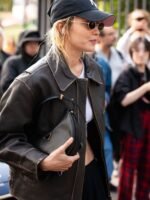 Gigi Hadid Brown Bomber Leather Jacket