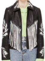 Harley Quinn Black Fringe Real Leather Jacket