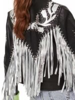 Harley Quinn Black Fringe Real Leather Jacket